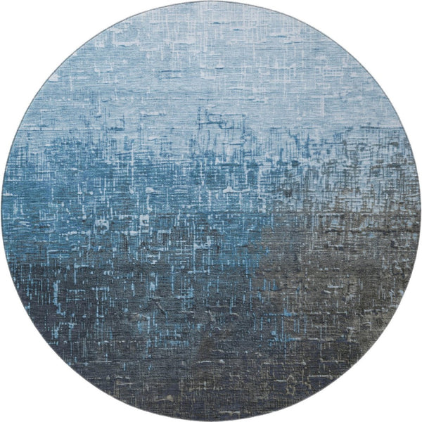 HomeRoots 8' Blue Gray Charcoal Ombre Washable Round Rug with UV Protection - Stylish, Durable, and Easy Care! 683348
