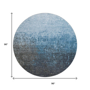 HomeRoots 8' Blue Gray Charcoal Ombre Washable Round Rug with UV Protection - Stylish, Durable, and Easy Care! 683348