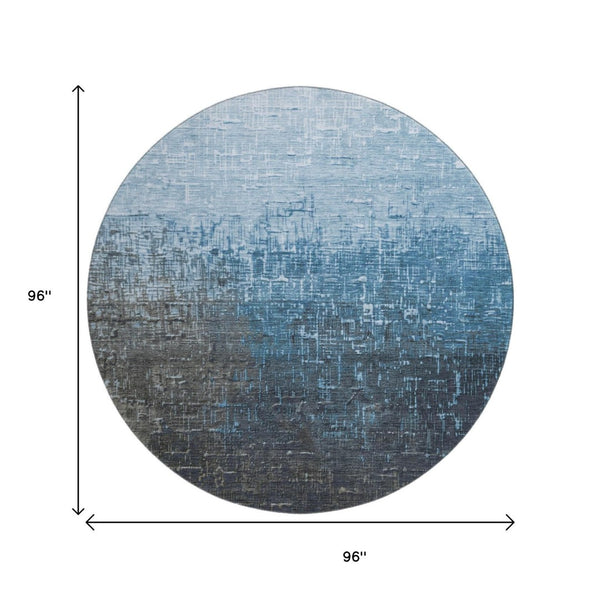 HomeRoots 8' Blue Gray Charcoal Ombre Washable Round Rug with UV Protection - Stylish, Durable, and Easy Care! 683348