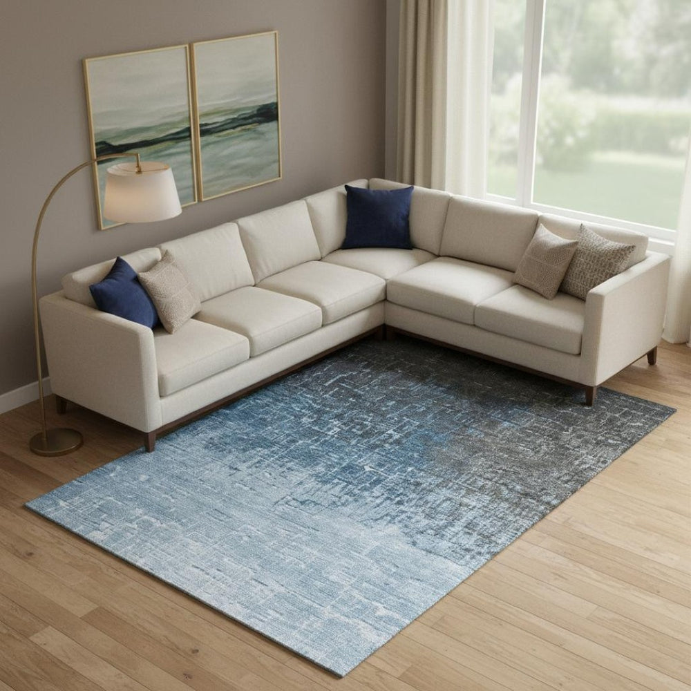 HomeRoots 9' X 12' Ombre Blue-Gray to Charcoal Washable Area Rug with UV Protection for Modern Spaces 683350