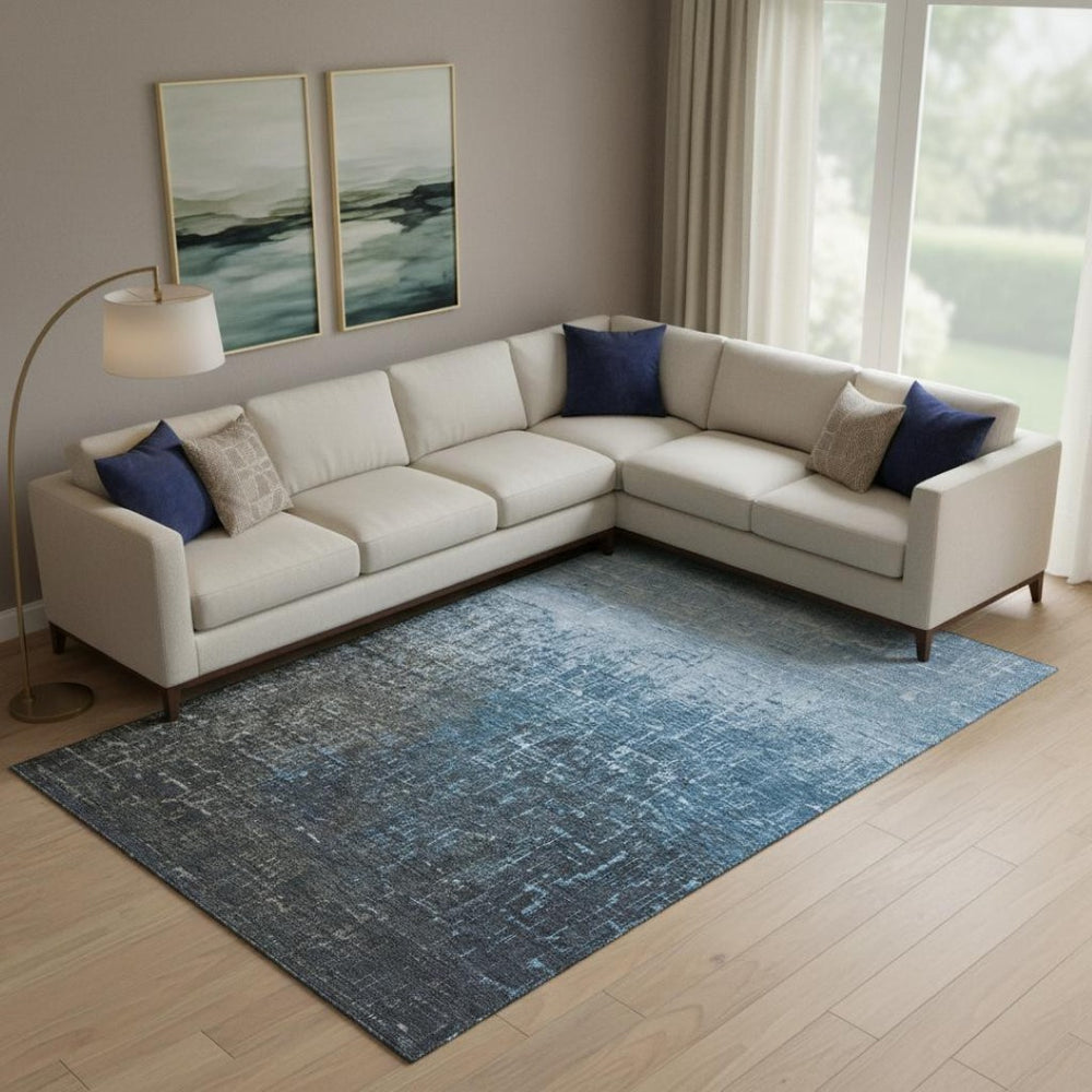 HomeRoots 10' Blue Gray and Charcoal Ombre Washable Area Rug - UV Protected, Durable, Stylish for Any Space! 683351