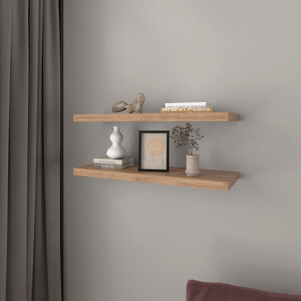 English Elm Floating Shelf Dallas Beige Pine Set of Two 31.9" Engineered Wood Floating Shelves for Modern Living Rooms B092P238730