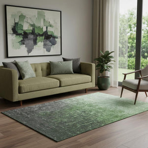 HomeRoots 5' X 8' Ombre Area Rug in Green, Gray, and Charcoal – Washable, UV Protected, Stain Resistant Design 683353