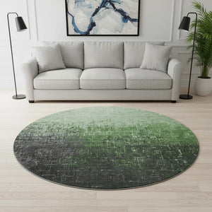 HomeRoots 8' Washable Round Rug in Green Charcoal Ombre - UV Protected, Stain Resistant & Perfect for Any Space 683354