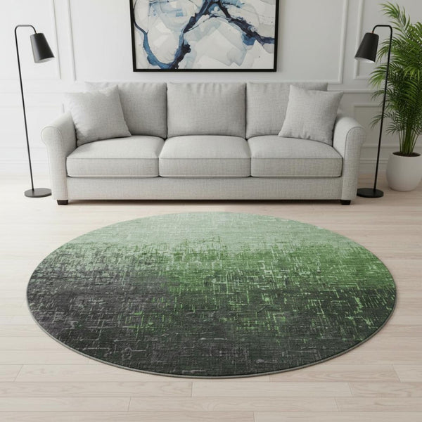 HomeRoots 8' Washable Round Rug in Green Charcoal Ombre - UV Protected, Stain Resistant & Perfect for Any Space 683354
