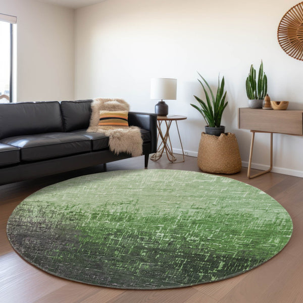 HomeRoots 8' Washable Round Rug in Green Charcoal Ombre - UV Protected, Stain Resistant & Perfect for Any Space 683354