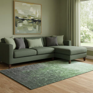 HomeRoots 8' X 10' Washable Ombre Area Rug in Green, Gray & Charcoal – UV Protected, Stain Resistant, Durable 683355