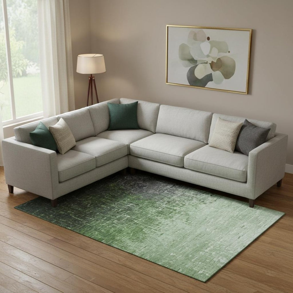 HomeRoots 9' X 12' Ombre Area Rug in Green, Gray & Charcoal - Washable, UV-Protected, Stain-Resistant Design 683356