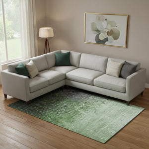 HomeRoots 9' X 12' Ombre Area Rug in Green, Gray & Charcoal - Washable, UV-Protected, Stain-Resistant Design 683356