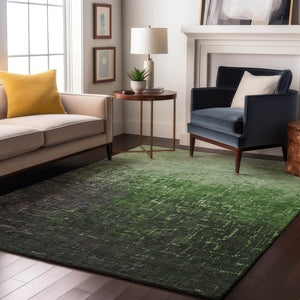 HomeRoots 9' X 12' Ombre Area Rug in Green, Gray & Charcoal - Washable, UV-Protected, Stain-Resistant Design 683356