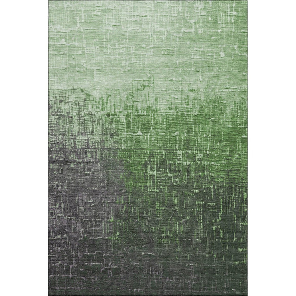 HomeRoots 9' X 12' Ombre Area Rug in Green, Gray & Charcoal - Washable, UV-Protected, Stain-Resistant Design 683356