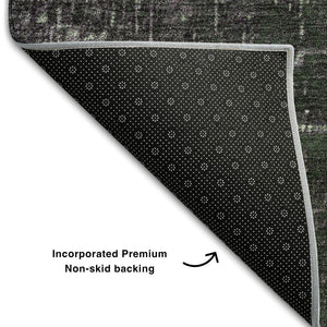 HomeRoots 9' X 12' Ombre Area Rug in Green, Gray & Charcoal - Washable, UV-Protected, Stain-Resistant Design 683356