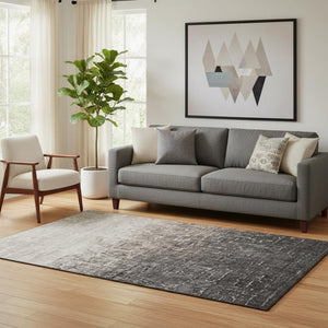 HomeRoots 5' X 8' Khaki Gray Charcoal Ombre Rug - Washable, UV-Protected, Soft & Stain-Resistant for Homes 683359