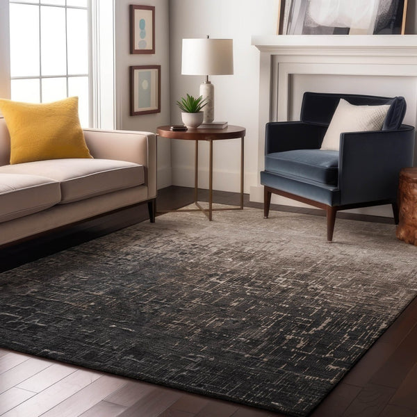 HomeRoots 5' X 8' Khaki Gray Charcoal Ombre Rug - Washable, UV-Protected, Soft & Stain-Resistant for Homes 683359