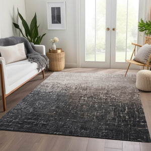 HomeRoots 5' X 8' Khaki Gray Charcoal Ombre Rug - Washable, UV-Protected, Soft & Stain-Resistant for Homes 683359