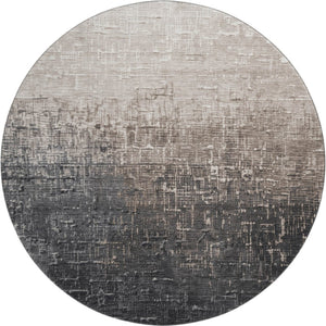 HomeRoots 8' Washable Round Rug in Khaki Gray & Charcoal Ombre - UV Protected, Stain-Resistant, Modern Design 683360