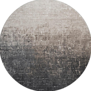 HomeRoots 8' Washable Round Rug in Khaki Gray & Charcoal Ombre - UV Protected, Stain-Resistant, Modern Design 683360