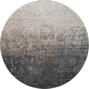 HomeRoots 8' Washable Round Rug in Khaki Gray & Charcoal Ombre - UV Protected, Stain-Resistant, Modern Design 683360