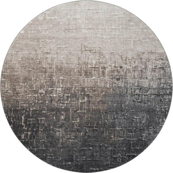 HomeRoots 8' Washable Round Rug in Khaki Gray & Charcoal Ombre - UV Protected, Stain-Resistant, Modern Design 683360
