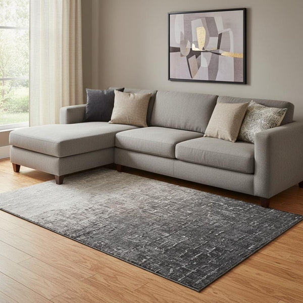 HomeRoots 8' X 10' Ombre Khaki Gray to Charcoal Washable Area Rug with UV Protection for Modern Living Spaces 683361