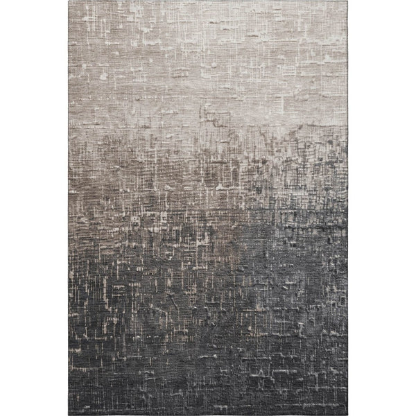 HomeRoots 10' X 14' Khaki Gray Charcoal Ombre Washable Area Rug - Durable, UV Protected, Modern Style for Homes 683363