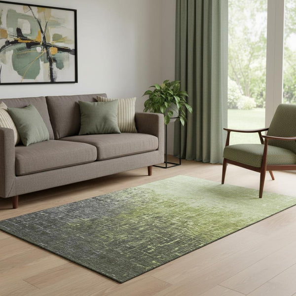 HomeRoots 5' X 8' Stylish Lime Green Gray Charcoal Ombre Area Rug - Washable, Stain Resistant, UV Protected! 683365