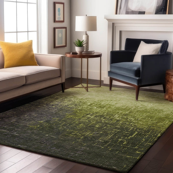 HomeRoots 5' X 8' Stylish Lime Green Gray Charcoal Ombre Area Rug - Washable, Stain Resistant, UV Protected! 683365