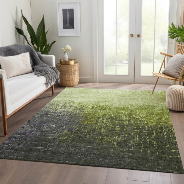 HomeRoots 5' X 8' Stylish Lime Green Gray Charcoal Ombre Area Rug - Washable, Stain Resistant, UV Protected! 683365