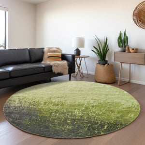 HomeRoots 8' Vibrant Lime Green Gray Charcoal Ombre Round Rug - Durable, Stain Resistant & UV Protected Design 683366