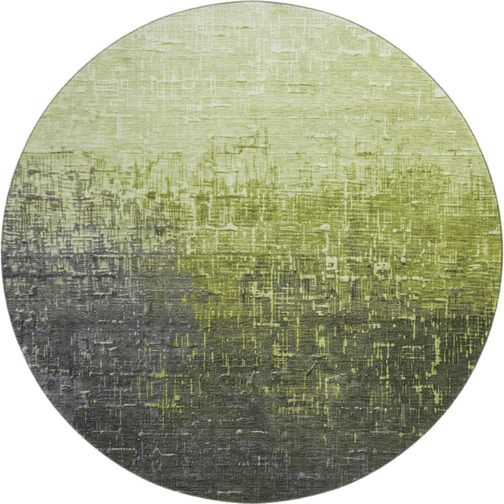 HomeRoots 8' Vibrant Lime Green Gray Charcoal Ombre Round Rug - Durable, Stain Resistant & UV Protected Design 683366