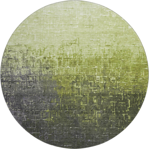 HomeRoots 8' Vibrant Lime Green Gray Charcoal Ombre Round Rug - Durable, Stain Resistant & UV Protected Design 683366