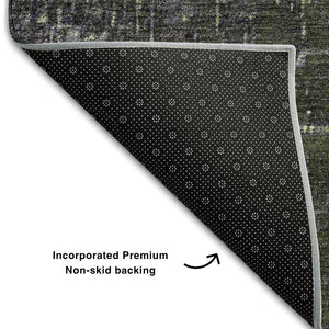 HomeRoots 8' Vibrant Lime Green Gray Charcoal Ombre Round Rug - Durable, Stain Resistant & UV Protected Design 683366