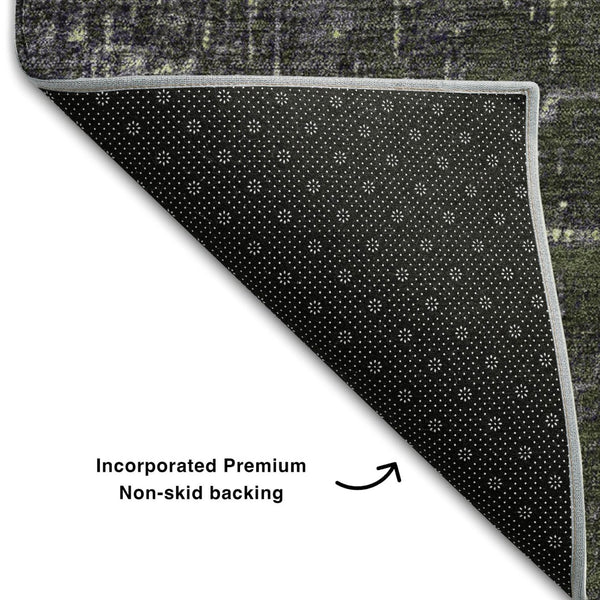 HomeRoots 8' Vibrant Lime Green Gray Charcoal Ombre Round Rug - Durable, Stain Resistant & UV Protected Design 683366