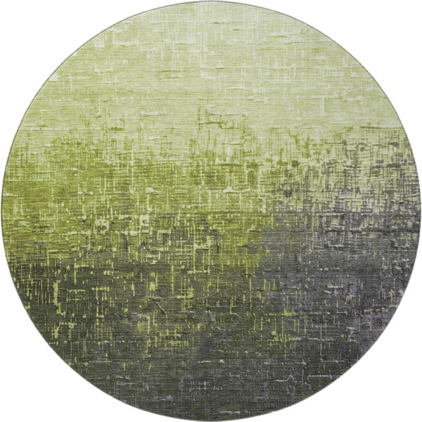 HomeRoots 8' Vibrant Lime Green Gray Charcoal Ombre Round Rug - Durable, Stain Resistant & UV Protected Design 683366