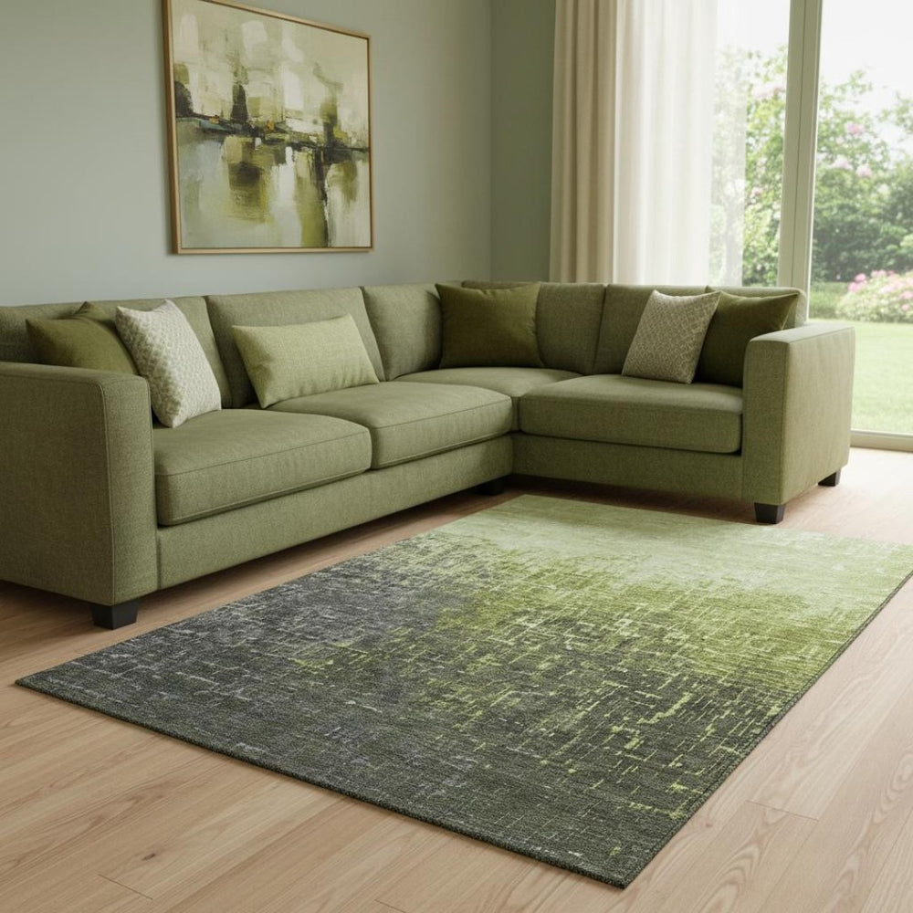 HomeRoots 8' X 10' Ombre Area Rug in Lime Green, Gray & Charcoal - Washable, UV-Protected, Stain-Resistant! 683367