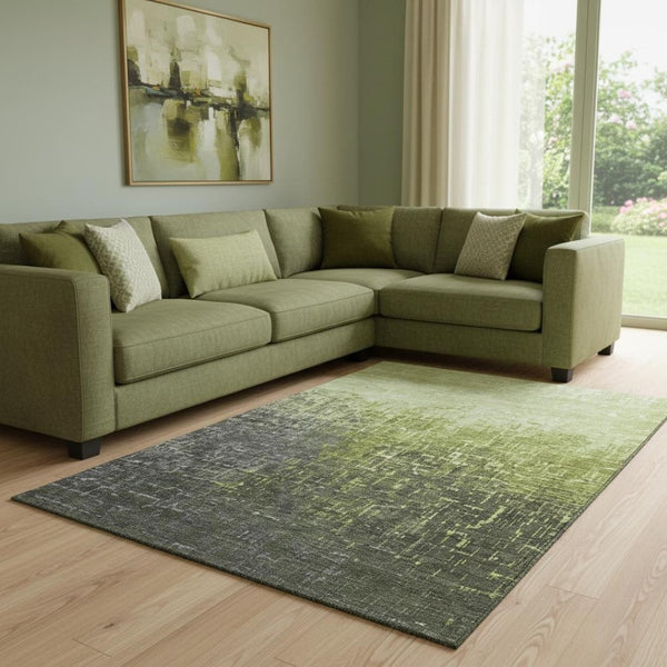 HomeRoots 8' X 10' Ombre Area Rug in Lime Green, Gray & Charcoal - Washable, UV-Protected, Stain-Resistant! 683367