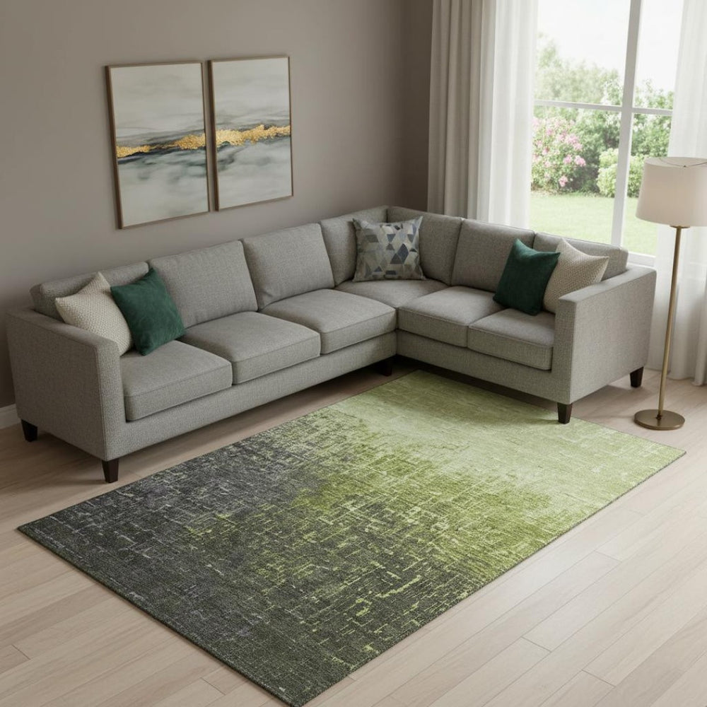 HomeRoots 9' X 12' Vibrant Lime Green Charcoal Ombre Area Rug - Washable, UV Protected, Perfect for Busy Homes 683368