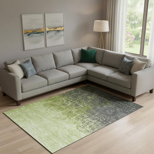 HomeRoots 10' X 14' Lime Green Gray Charcoal Ombre Area Rug - Durable, UV-Protected, Stylish & Easy Care! 683369