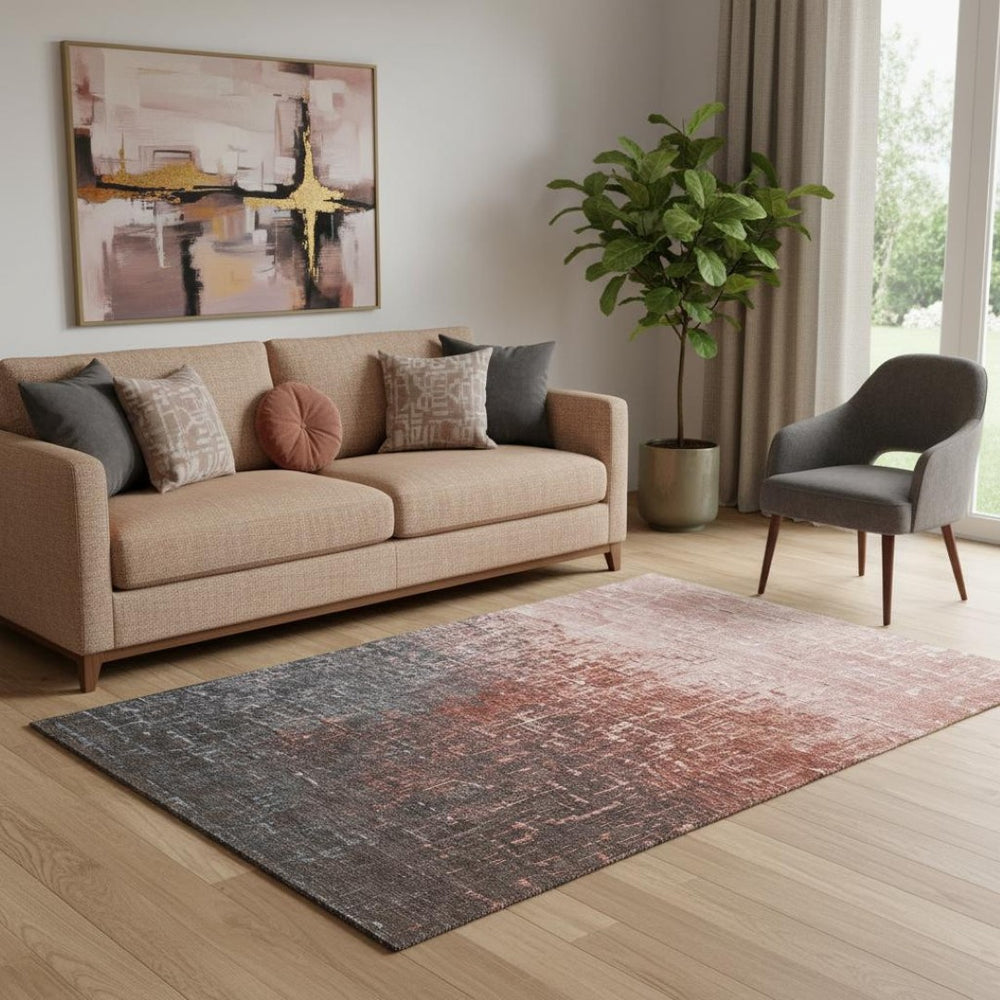 HomeRoots 5' X 8' Ombre Area Rug in Rust, Gray & Charcoal - Washable, UV Protected, Stain-Resistant Design 683371