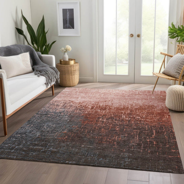 HomeRoots 5' X 8' Ombre Area Rug in Rust, Gray & Charcoal - Washable, UV Protected, Stain-Resistant Design 683371