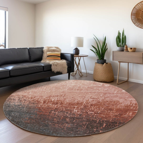 HomeRoots 8' Washable Round Rug in Rust Gray & Charcoal Ombre - UV-Protected, Stain-Resistant & Stylish! 683372