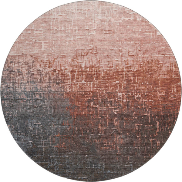 HomeRoots 8' Washable Round Rug in Rust Gray & Charcoal Ombre - UV-Protected, Stain-Resistant & Stylish! 683372