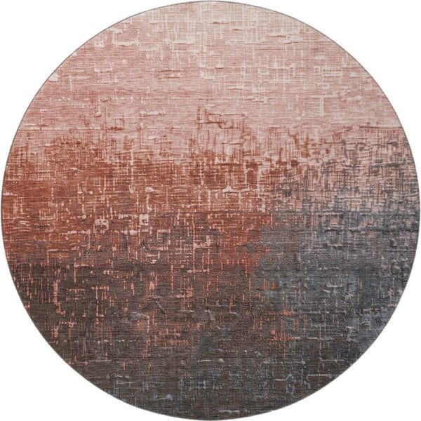 HomeRoots 8' Washable Round Rug in Rust Gray & Charcoal Ombre - UV-Protected, Stain-Resistant & Stylish! 683372