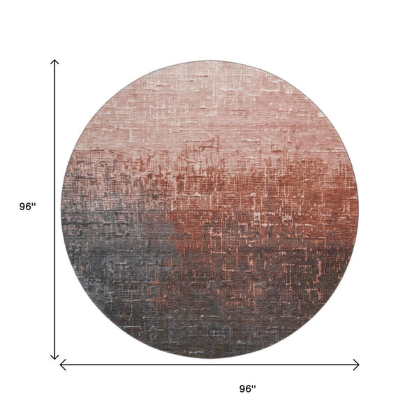 HomeRoots 8' Washable Round Rug in Rust Gray & Charcoal Ombre - UV-Protected, Stain-Resistant & Stylish! 683372