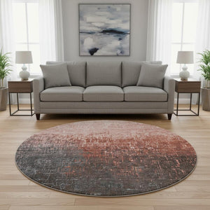 HomeRoots 8' Washable Round Rug in Rust Gray & Charcoal Ombre - UV-Protected, Stain-Resistant & Stylish! 683372