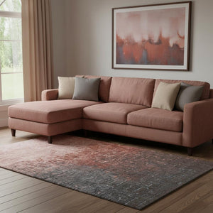 HomeRoots 8' X 10' Ombre Area Rug in Rust Gray & Charcoal - Washable, UV Protected, Stain Resistant Design 683373