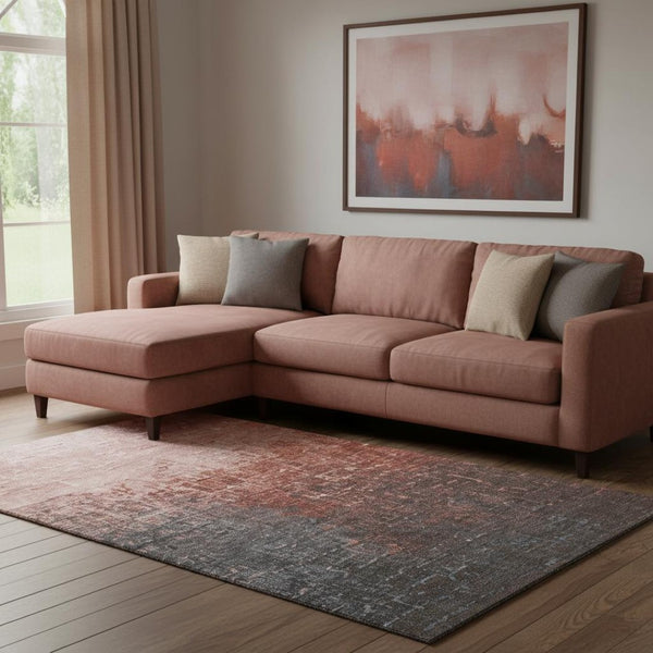 HomeRoots 8' X 10' Ombre Area Rug in Rust Gray & Charcoal - Washable, UV Protected, Stain Resistant Design 683373