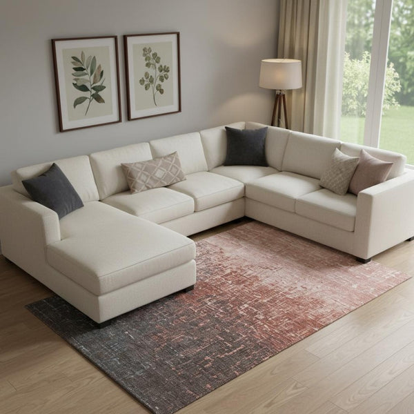 HomeRoots 9' X 12' Ombre Area Rug in Rust Gray & Charcoal - Washable, UV Protected, Perfect for Busy Homes 683374