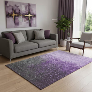 HomeRoots 5' X 8' Ombre Area Rug in Purple, Gray & Charcoal - Washable, UV-Protected, Durable Design for Homes 683377