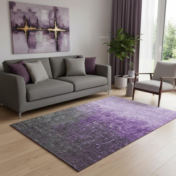 HomeRoots 5' X 8' Ombre Area Rug in Purple, Gray & Charcoal - Washable, UV-Protected, Durable Design for Homes 683377
